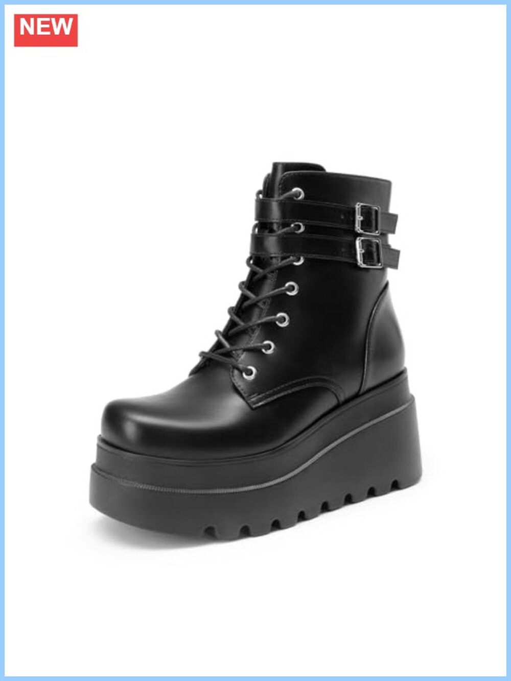 Platform Combat Lace Up Ankle Boots Faux Leather Chunky Heel